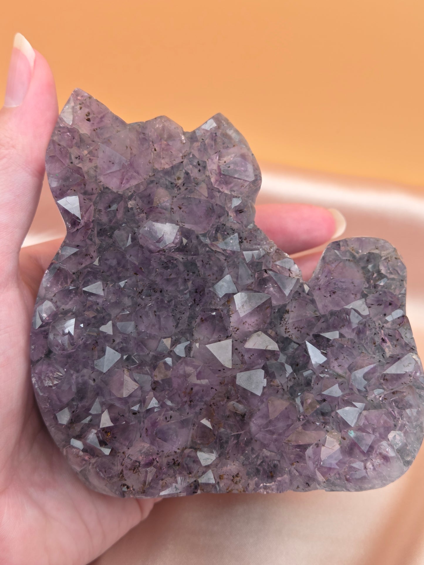 Hand Carved Amethyst Cat Carving | Opt E