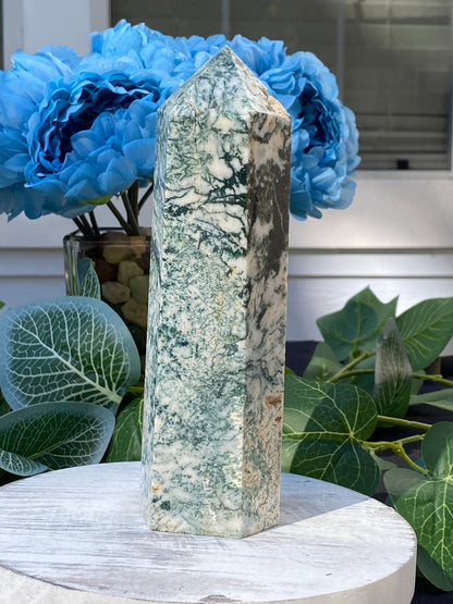 Big Moss Agate Tower - Gemstone Oasis Co.Big Moss Agate Tower