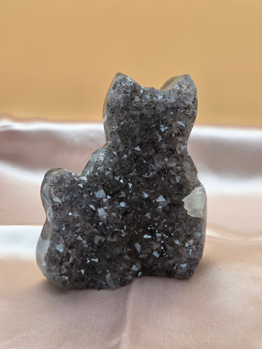 Hand Carved Amethyst Cat Carving | Opt B