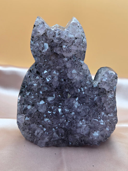 Hand Carved Amethyst Cat Carving | Opt D