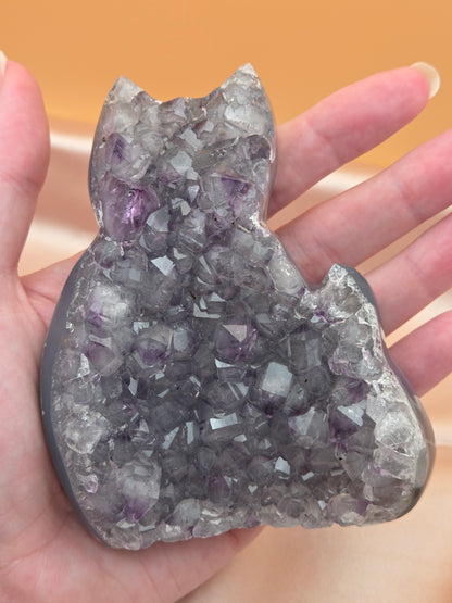 Hand Carved Amethyst Cat Carving | Opt C