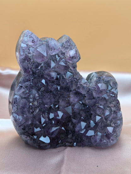 Hand Carved Amethyst Cat Carving | Opt E