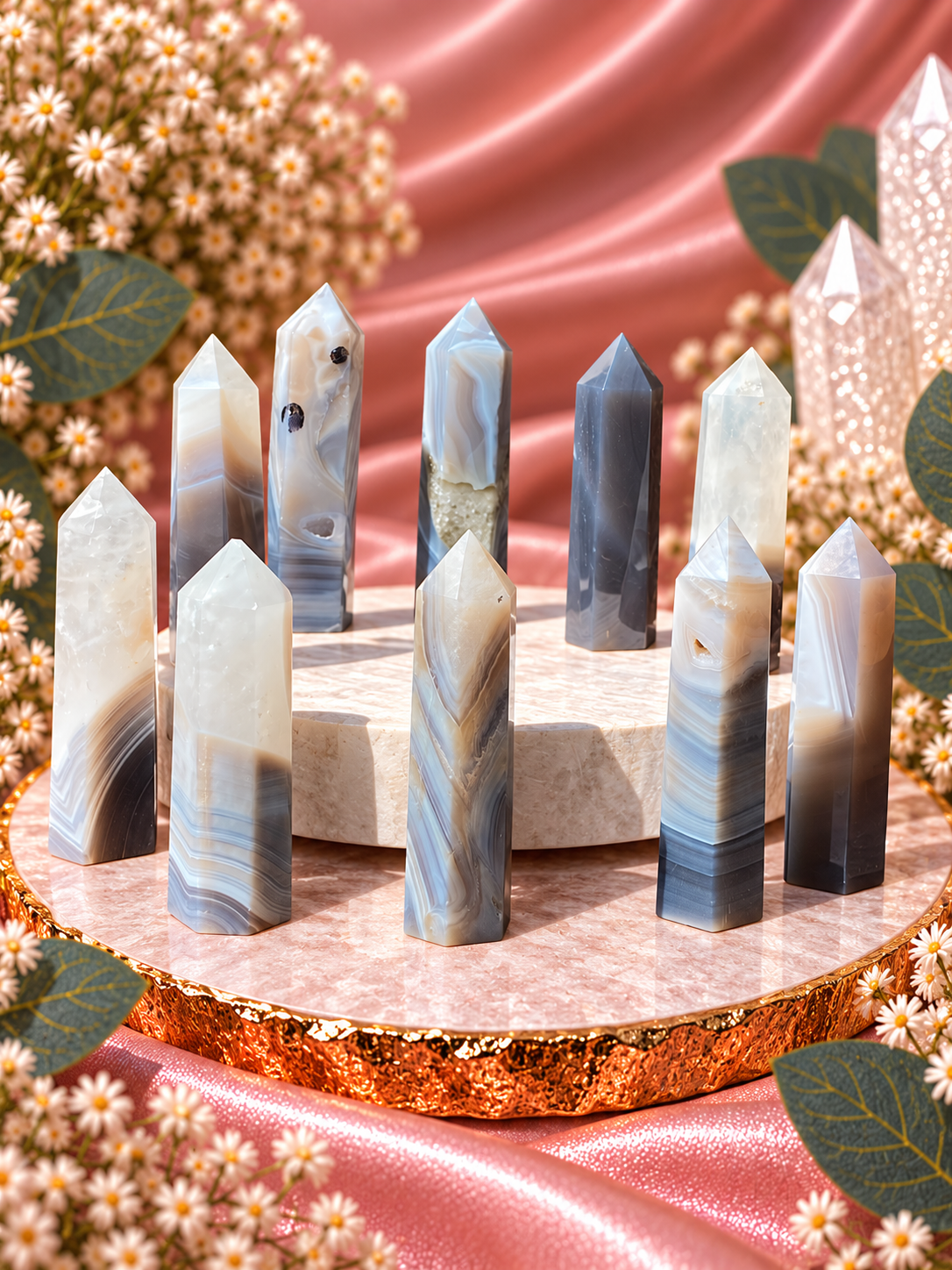 Grey Botswana Tower gemstone from Gemstone Oasis Co. featuring a polished, rectangular-shaped mineral specimen with natural grey hues.