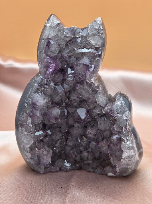 Hand Carved Amethyst Cat Carving | Opt C
